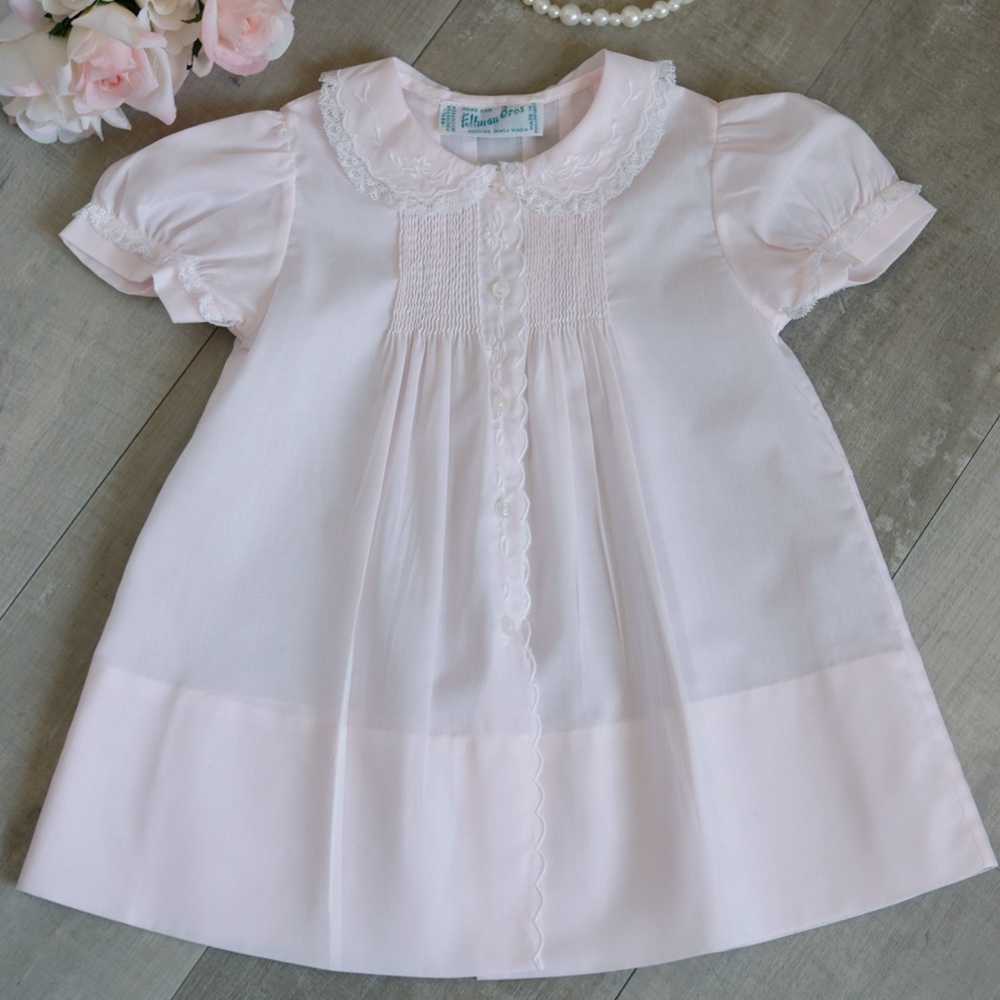 Baby Heirloom Pink Scalloped Trim Daygown Dress Feltman Brothers Lace Portrait